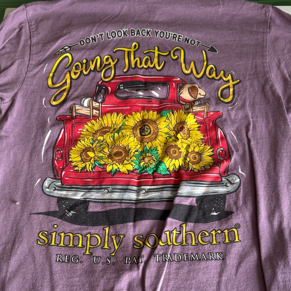 Simply Southern Lavender Tee with Red Truck and Sunflowers